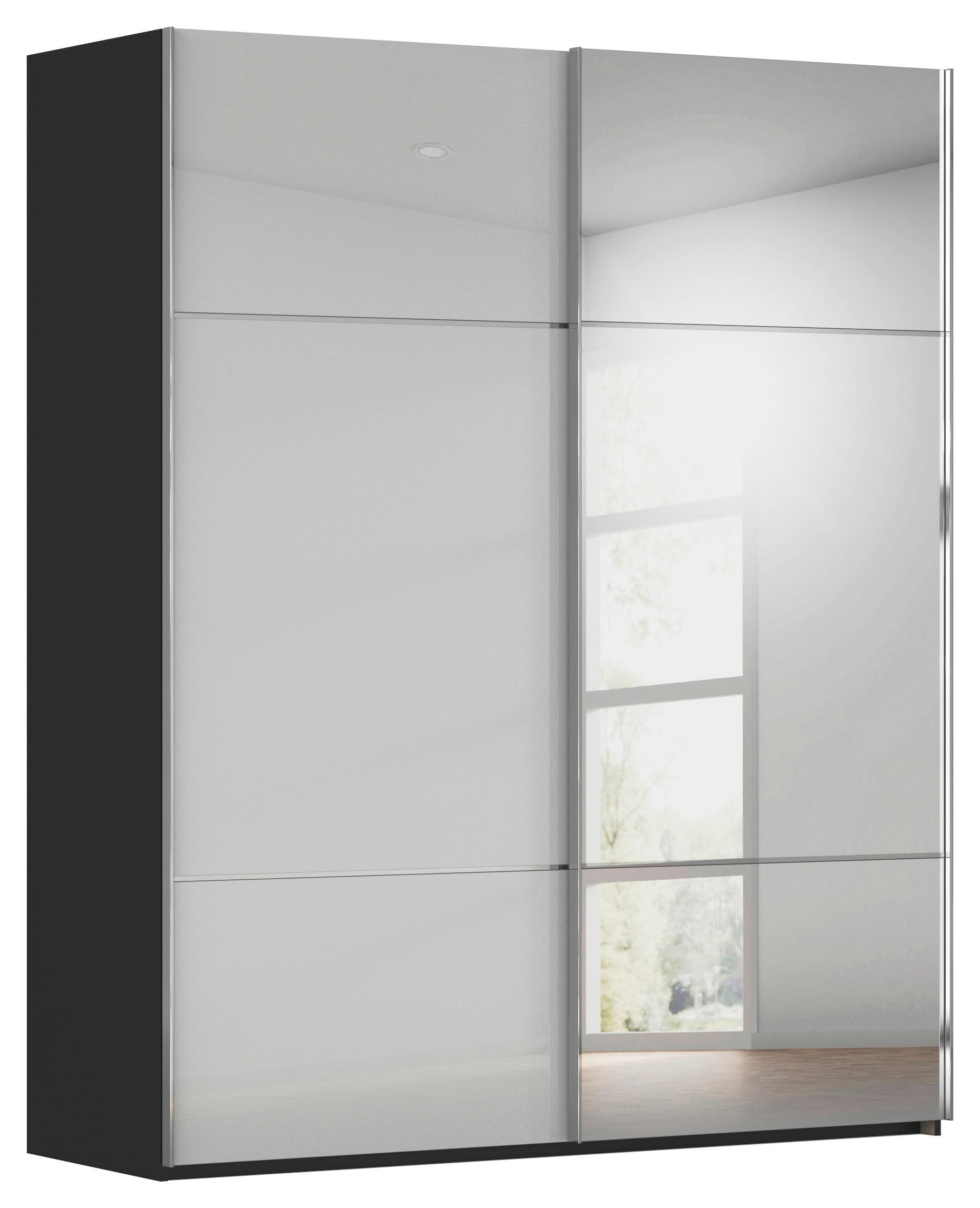 SCHWEBETÜRENSCHRANK in Grau, Schwarz  - Alufarben/Schwarz, Konventionell, Glas/Holzwerkstoff (201/223/68cm) - Novel