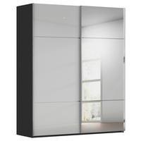 SCHWEBETÜRENSCHRANK in Grau, Schwarz  - Alufarben/Schwarz, Konventionell, Glas/Holzwerkstoff (201/223/68cm) - Novel