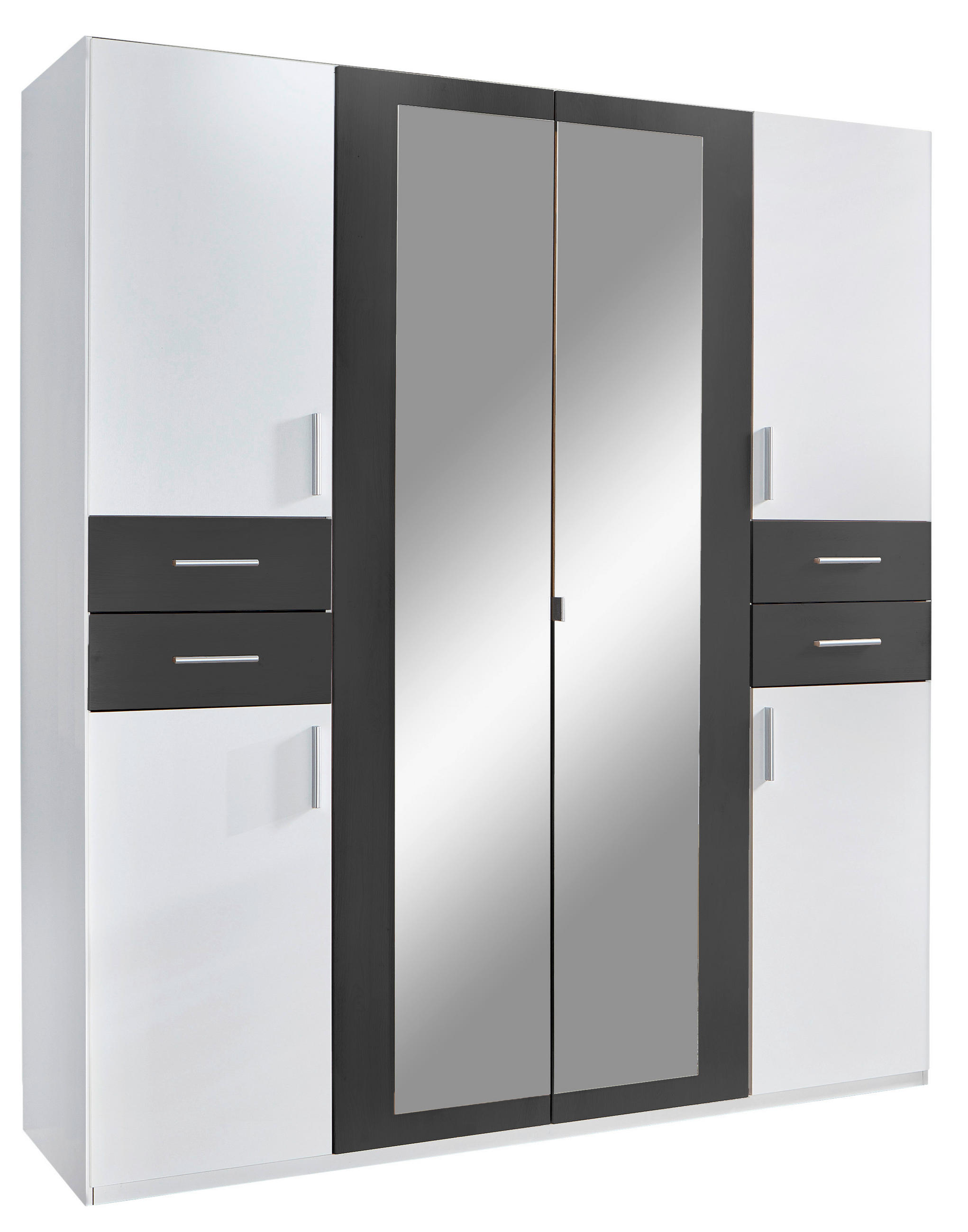 DREHTÜRENSCHRANK 180/208/58 cm,  in Graphitfarben, Weiß, 6-türig  - Silberfarben/Graphitfarben, Basics, Holzwerkstoff (180/208/58cm) - MID.YOU