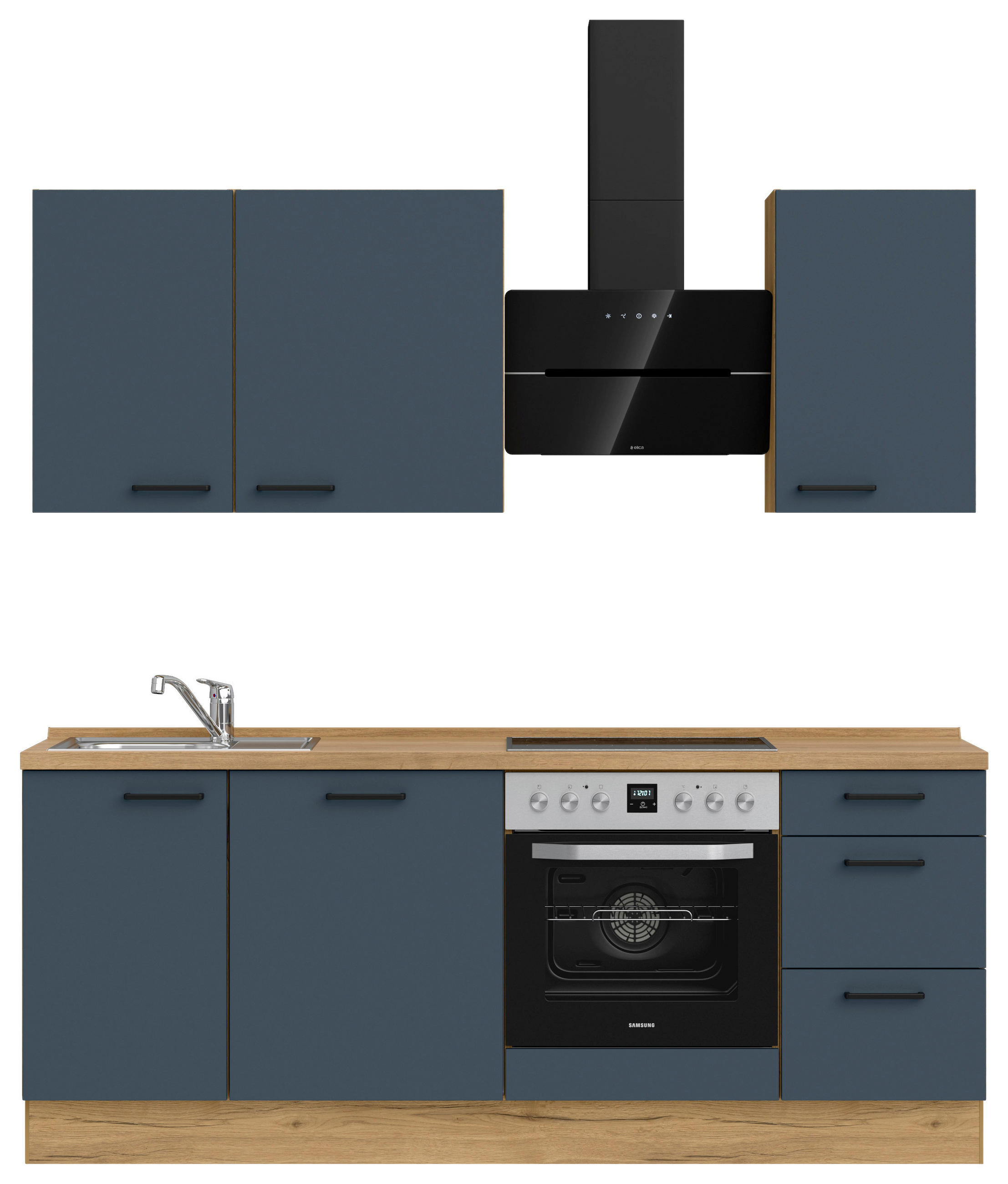KÜCHENLEERBLOCK 210 cm   in Blau, Eichefarben  - Blau/Eichefarben, MODERN, Holzwerkstoff/Metall (210cm) - Nobilia