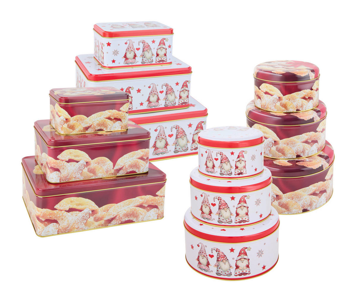 KEKSZESDOBOZ  4 l  - sárga/piros, Basics, fém (26,5/18,5/9,4cm) - X-Mas