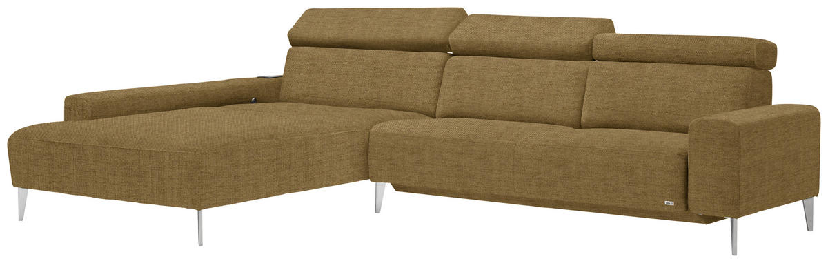 ECKSOFA in Webstoff Gelb  205/308 cm  - Gelb/Alufarben, Design, Textil/Metall (205/308cm) - Sedda