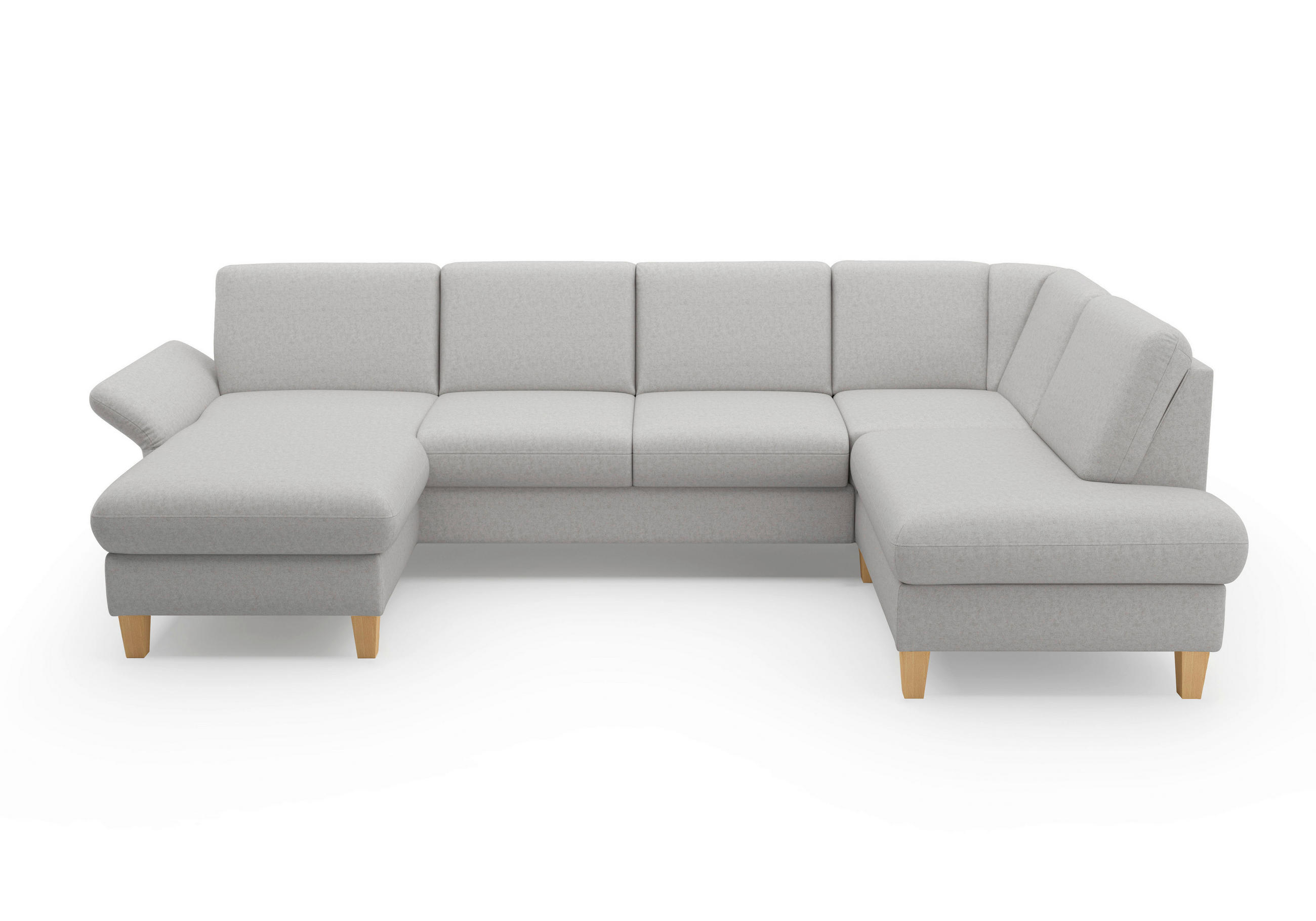 WOHNLANDSCHAFT Hellgrau Flachgewebe  - Eichefarben/Hellgrau, KONVENTIONELL, Holz/Textil (164/314/195cm) - Sit & More