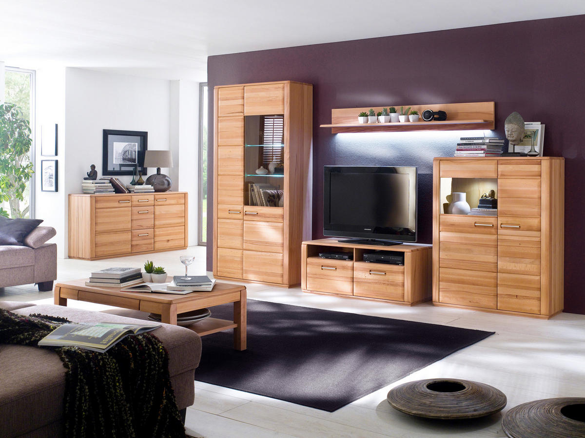 WOHNWAND  in Buchefarben  357/209/51 cm  - Silberfarben/Buchefarben, Design, Glas/Holz (357/209/51cm) - Livetastic