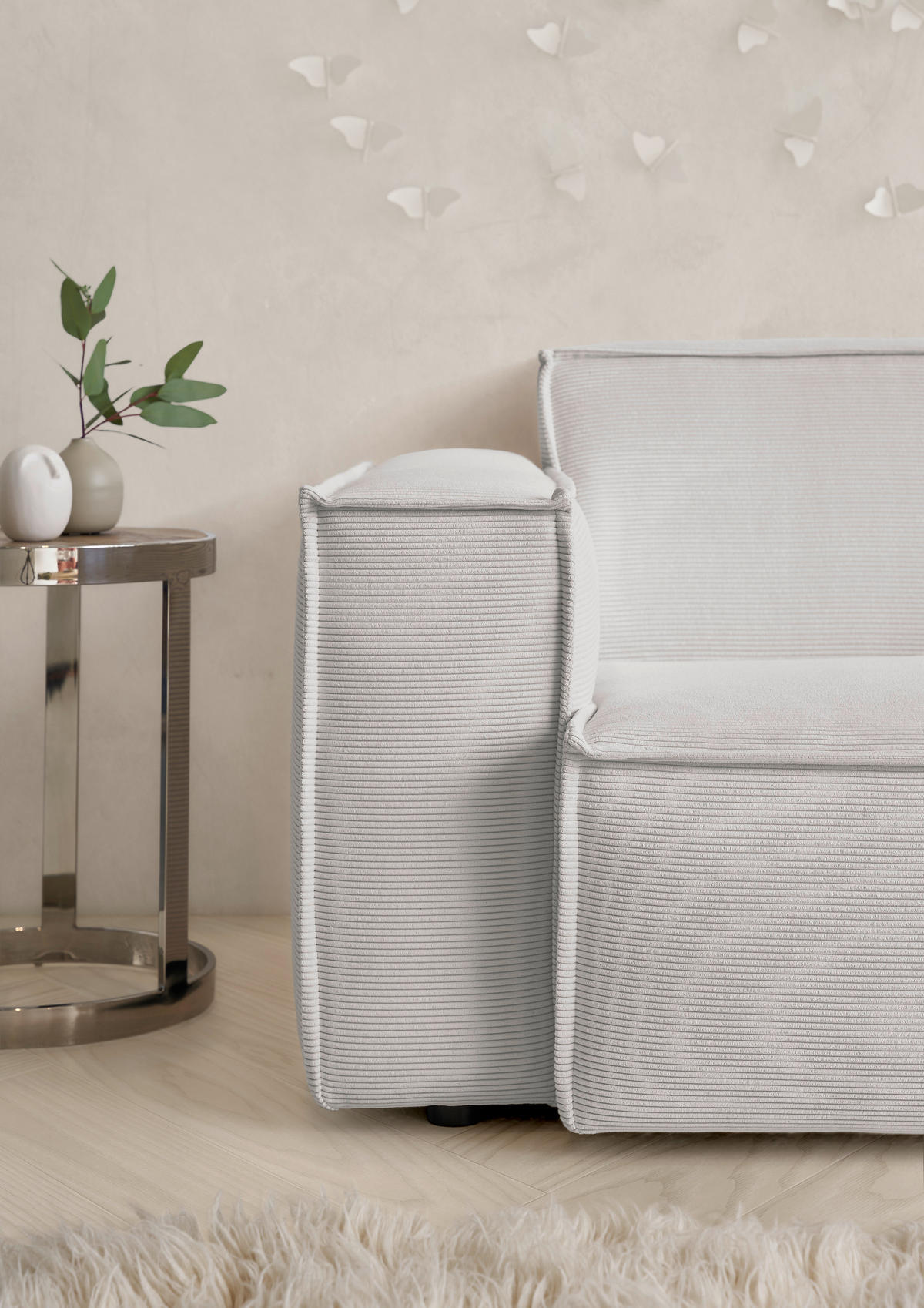ECKSOFA in Feincord Hellgrau  276/168 cm  - Hellgrau/Schwarz, KONVENTIONELL, Kunststoff/Textil (276/168cm) - Hom`in