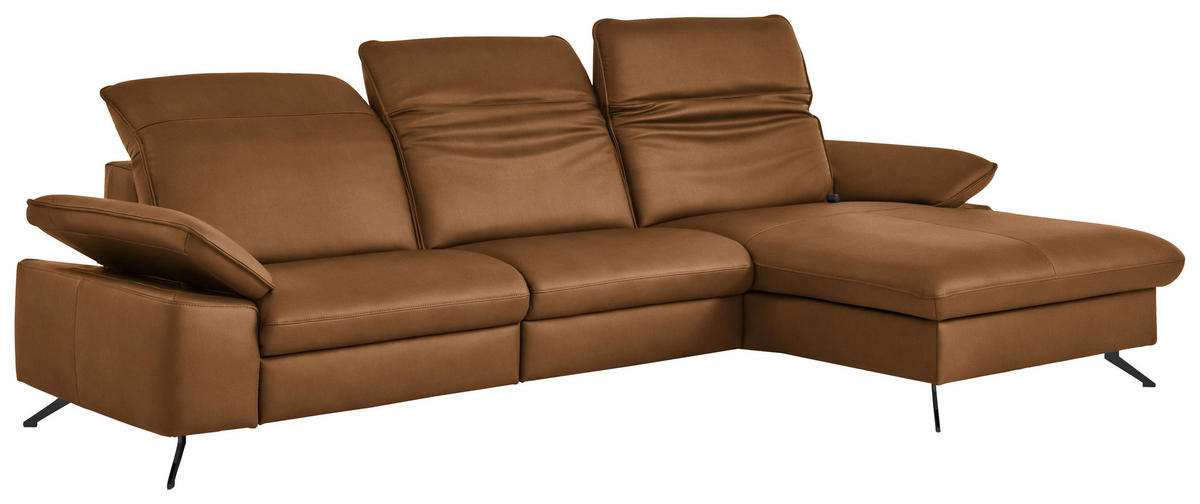 ECKSOFA  Echtleder Cognac  - Cognac/Schwarz, Design, Leder/Metall (307/169cm) - Beldomo Premium