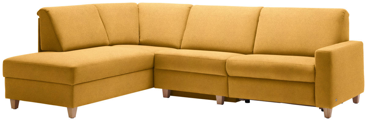 ECKSOFA in Flachgewebe Senfgelb  203/261 cm  - Eichefarben/Senfgelb, KONVENTIONELL, Holz/Textil (203/261cm) - Sedda