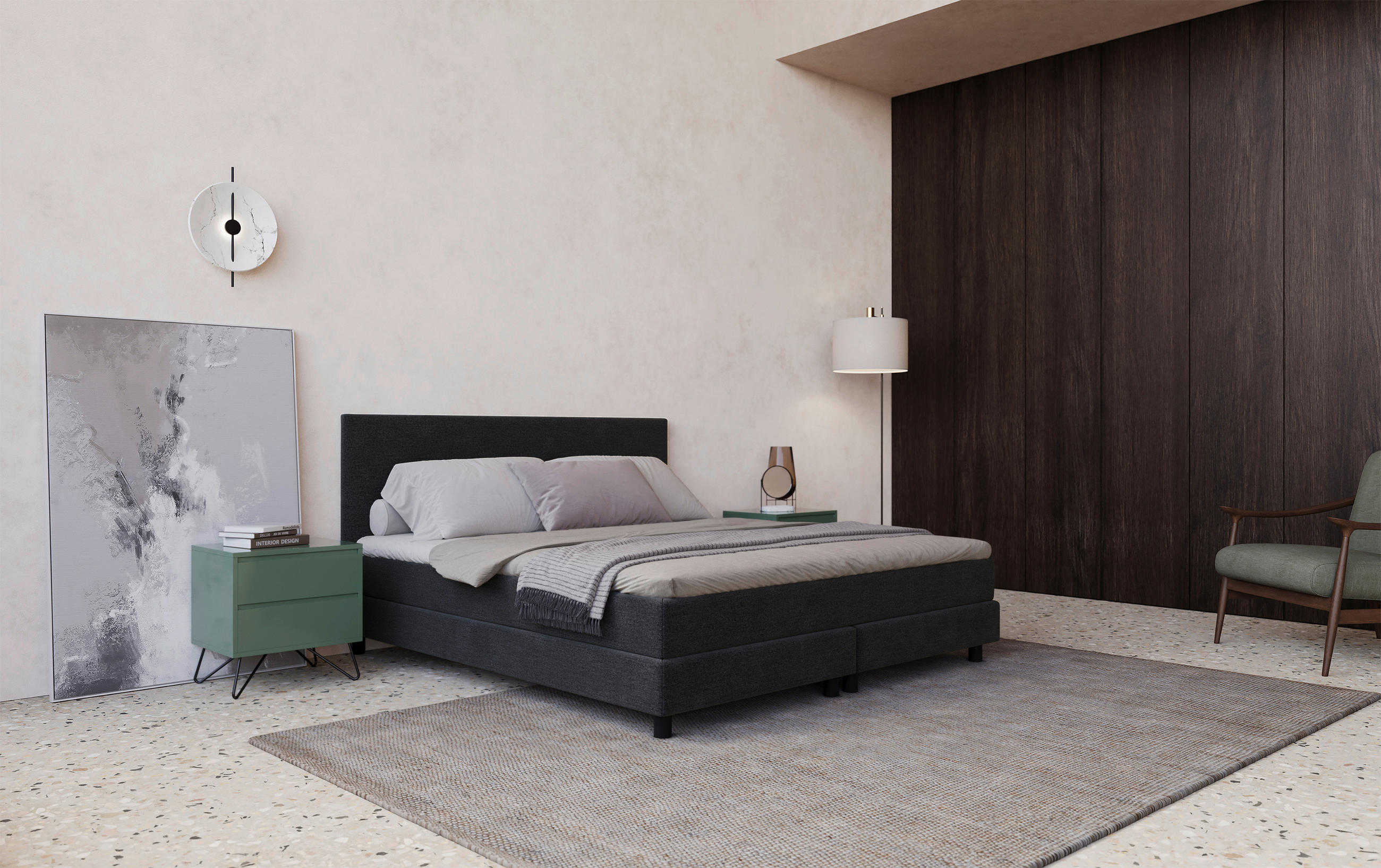 BOXBETT 180/200 cm  in Dunkelblau  - Schwarz/Dunkelblau, MODERN, Holzwerkstoff/Textil (180/200cm) - MID.YOU