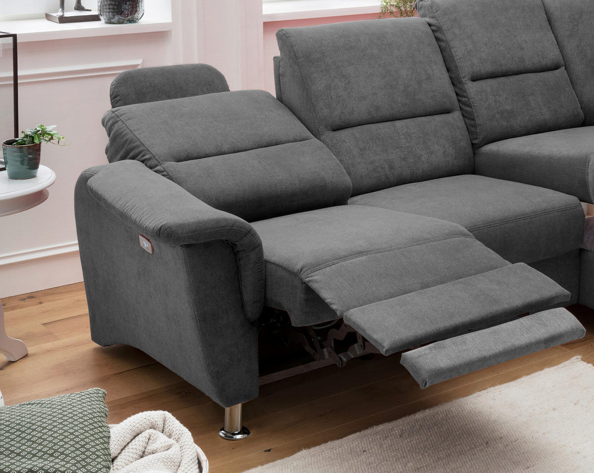 ECKSOFA in Mikrofaser Anthrazit  - Chromfarben/Anthrazit, Konventionell, Textil/Metall (231/184cm) - Livetastic
