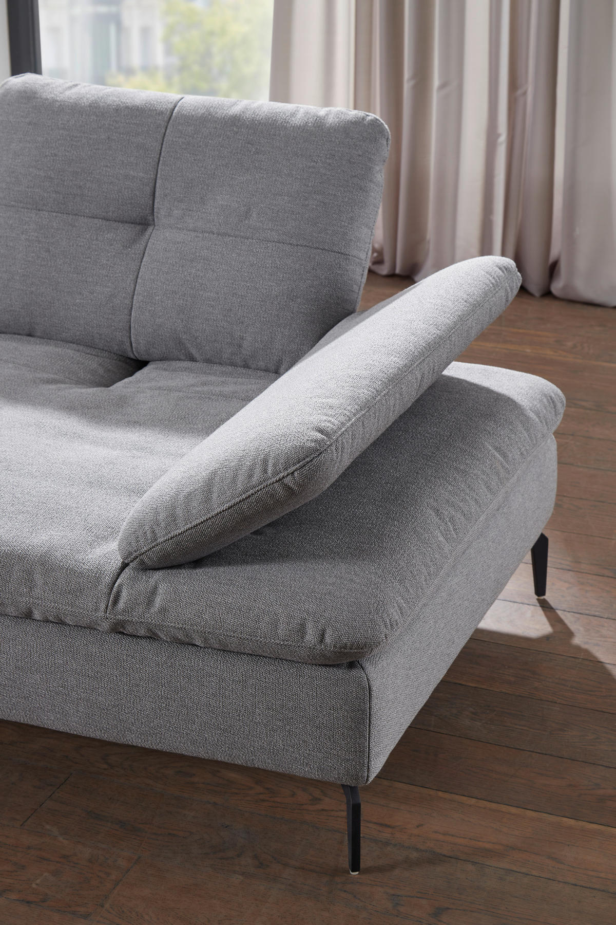 ECKSOFA Hellgrau Flachgewebe  - Hellgrau/Schwarz, Design, Textil/Metall (159/344cm) - Chilliano