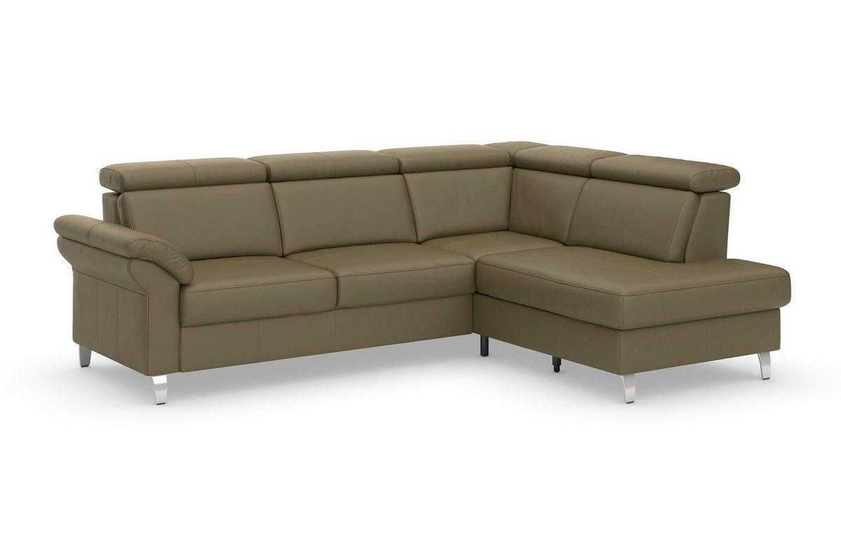 ECKSOFA 245/194 cm ARNGAST E in Echtleder Olivgrün Kopfteilverstellung  245/194 cm  - Chromfarben/Olivgrün, Basics, Leder/Textil (245/194cm) - Sit & More