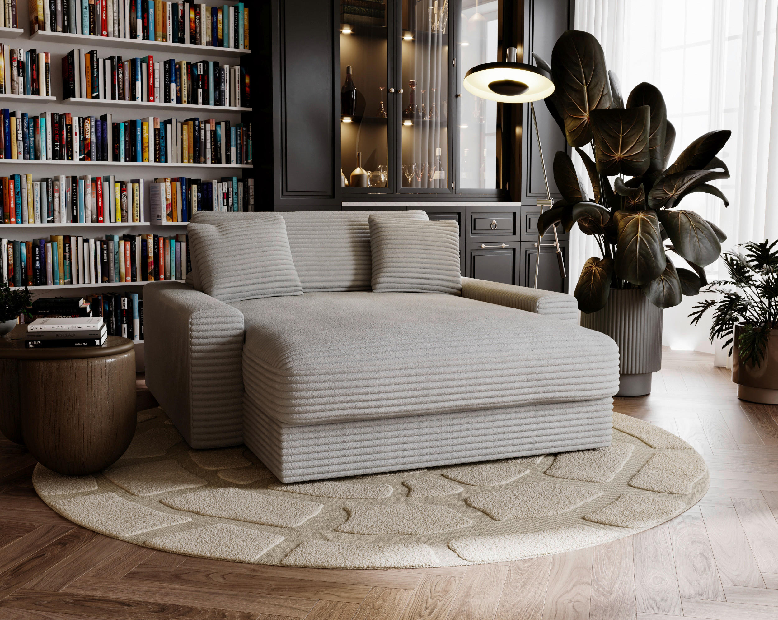 XXL-SESSEL Cord Hellgrau    - Hellgrau/Schwarz, MODERN, Kunststoff/Textil (160/87/190cm) - Carryhome