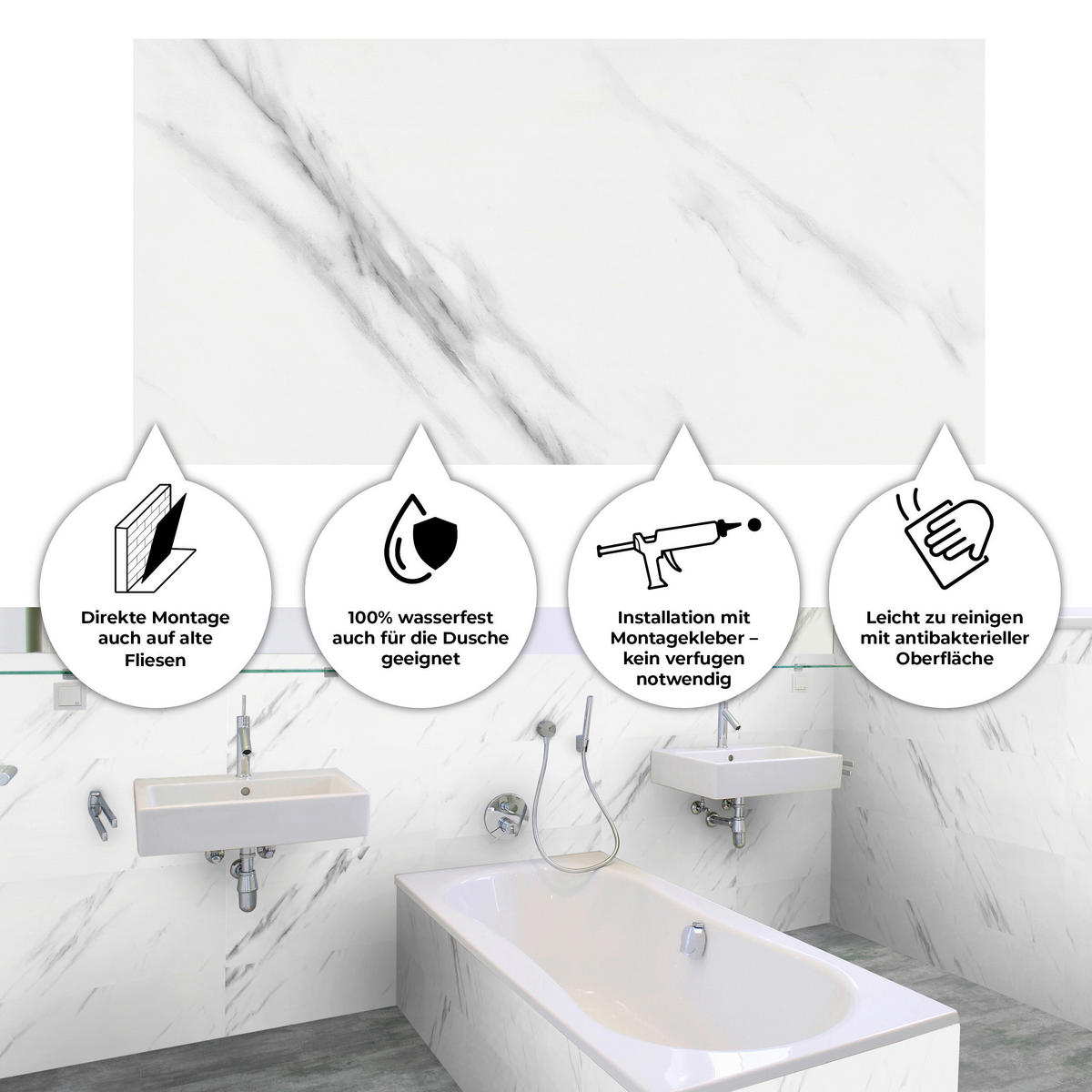 Vinyl für die Wand  - Weiß Hochglanz/Grau Hochglanz, MODERN, Kunststoff (60/30/0,37cm)