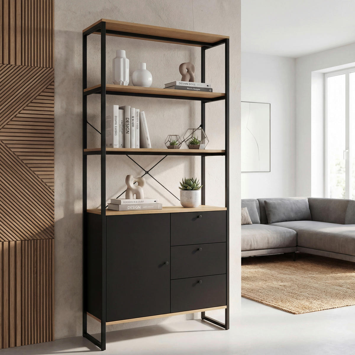 REGAL  Schwarz  - Schwarz, Design, Holzwerkstoff/Metall (80/40/180cm) - Livetastic