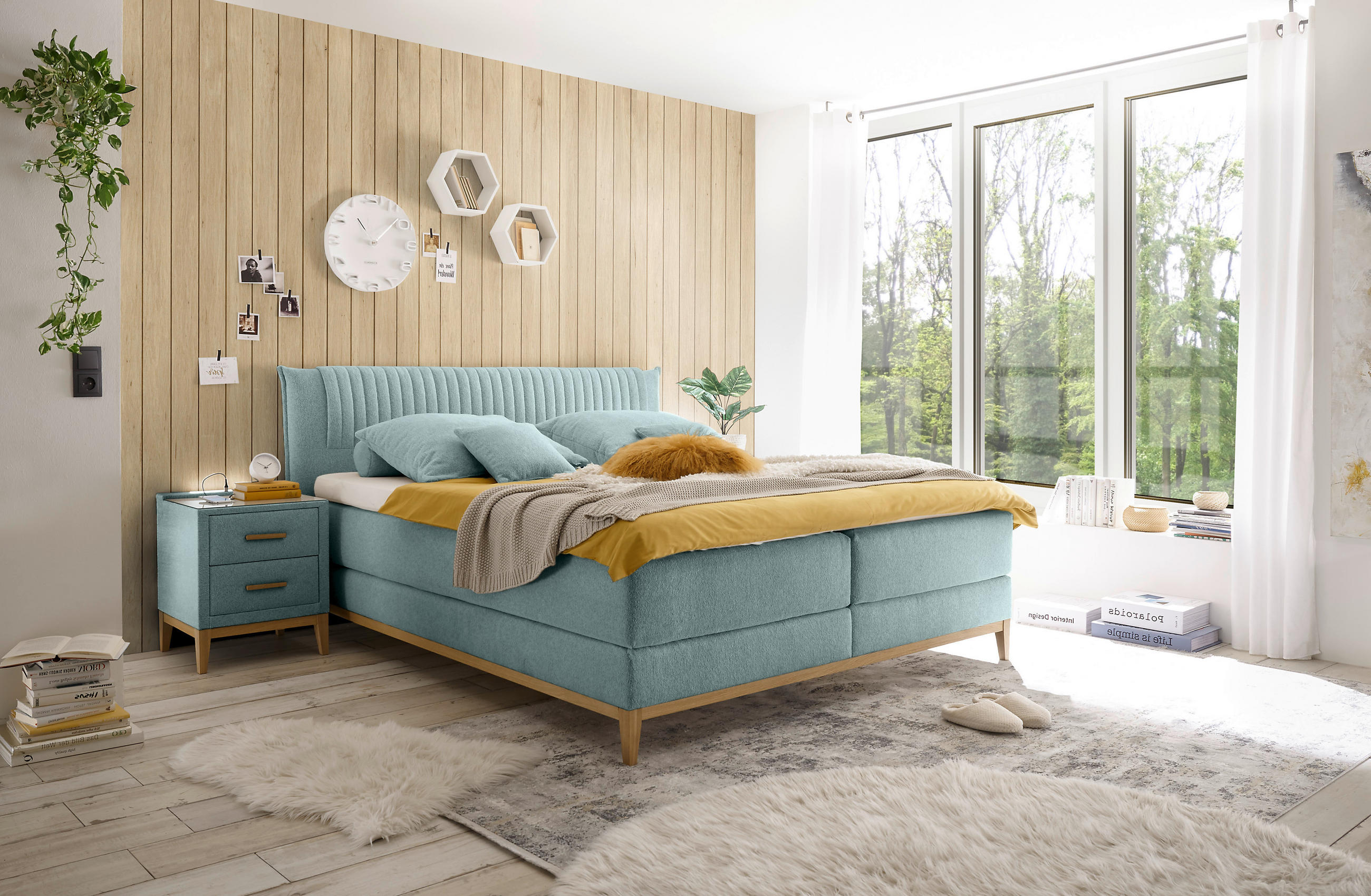BOXSPRINGBETT 180/200 cm  in Mintgrün  - Eichefarben/Mintgrün, KONVENTIONELL, Holz/Textil (180/200cm) - Carryhome