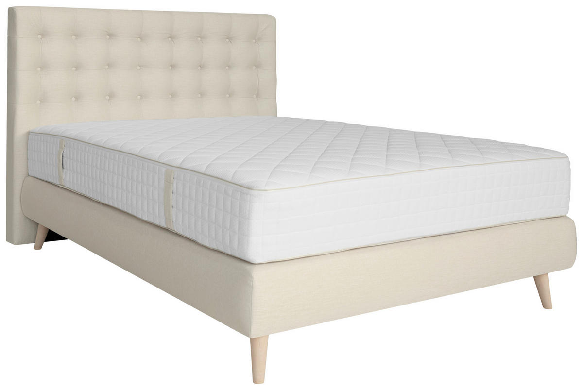 BOXSPRINGBETT 120/200 cm,  in Beige, Matratze, gepolstertes Kopfteil, Topper, H4 = sehr fest  - Beige, Design, Holz/Textil (120/200cm) - Welnova