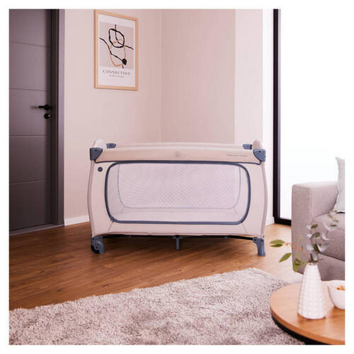 REISEBETT Sleep N Play Go Plus Greige, Pastellblau  - Greige/Pastellblau, Basics, Kunststoff/Textil (69/82/125cm) - Hauck