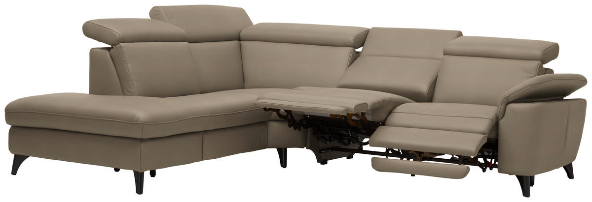 ECKSOFA in Echtleder Braun  - Schwarz/Braun, Design, Leder/Metall (239/285cm) - Cantus