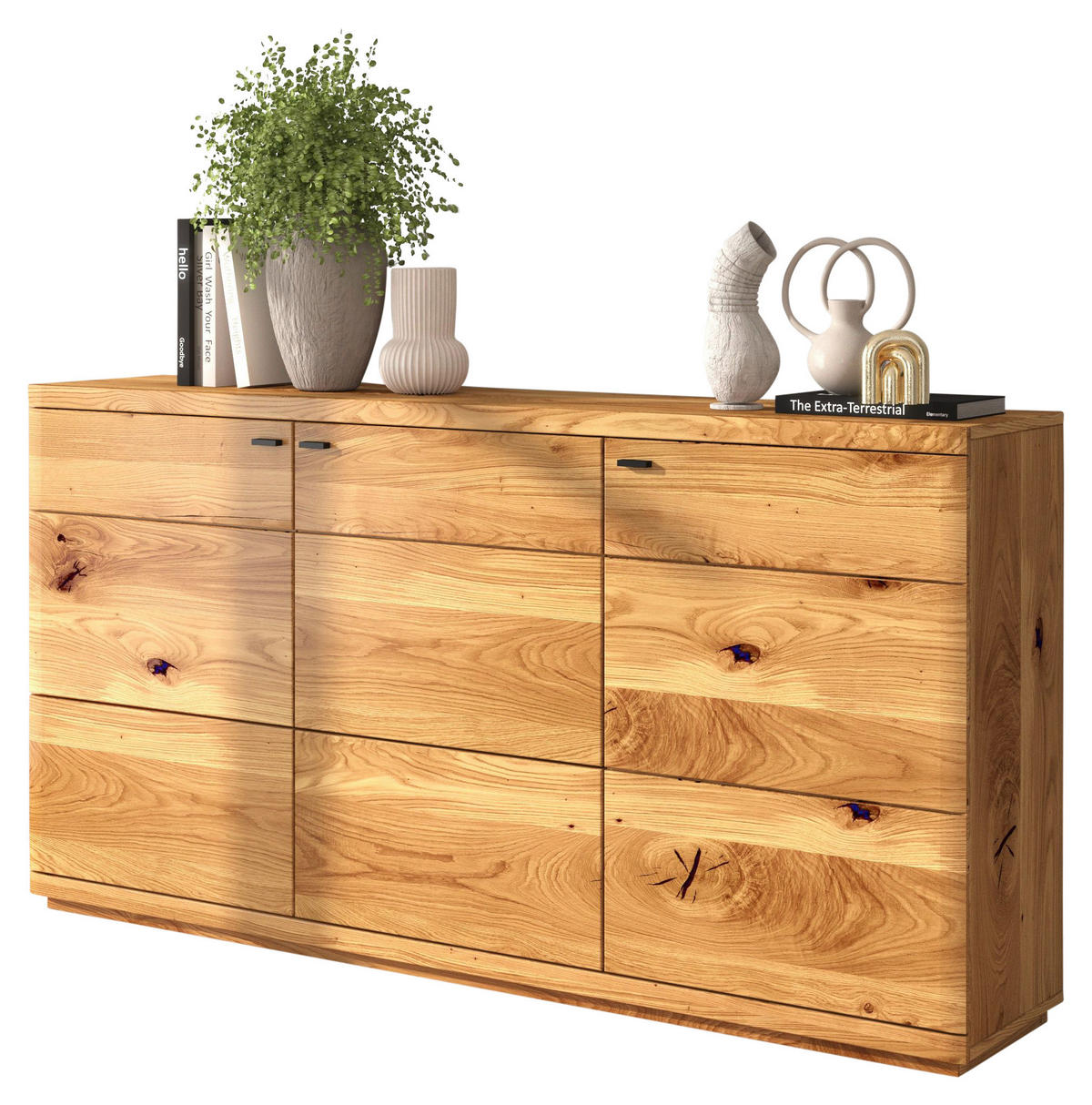 SIDEBOARD Eichefarben  181/95/38 cm  - Eichefarben/Schwarz, Natur, Holz/Metall (181/95/38cm) - Linea Natura