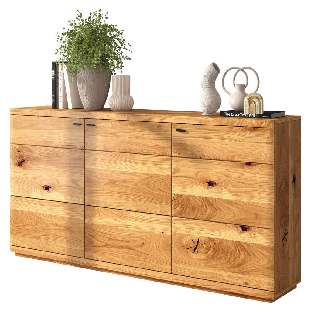 Thumbnail - Linea Natura Sideboard, Eiche, Metall, Eiche, massiv, 9 Fächer, 181x95x38 cm, stehend, Holzmöbel, Kleinmöbel Holz, Holzk...