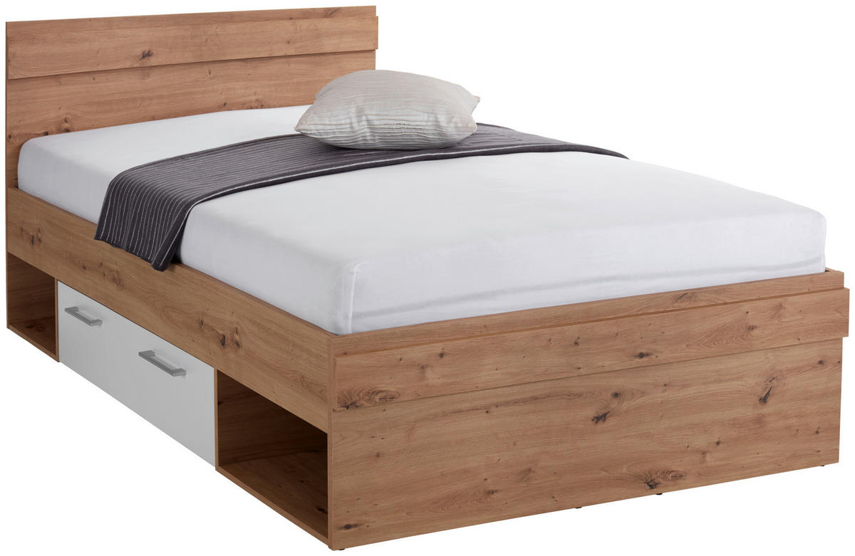 BETT 120/200 cm  in Weiß, Eiche Artisan  - Eiche Artisan/Weiß, MODERN (120/200cm) - Ondega