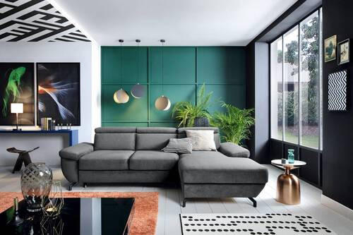 ECKSOFA in Velours Anthrazit  - Anthrazit/Silberfarben, Modern, Textil/Metall (262/182cm) - Trendmanufaktur