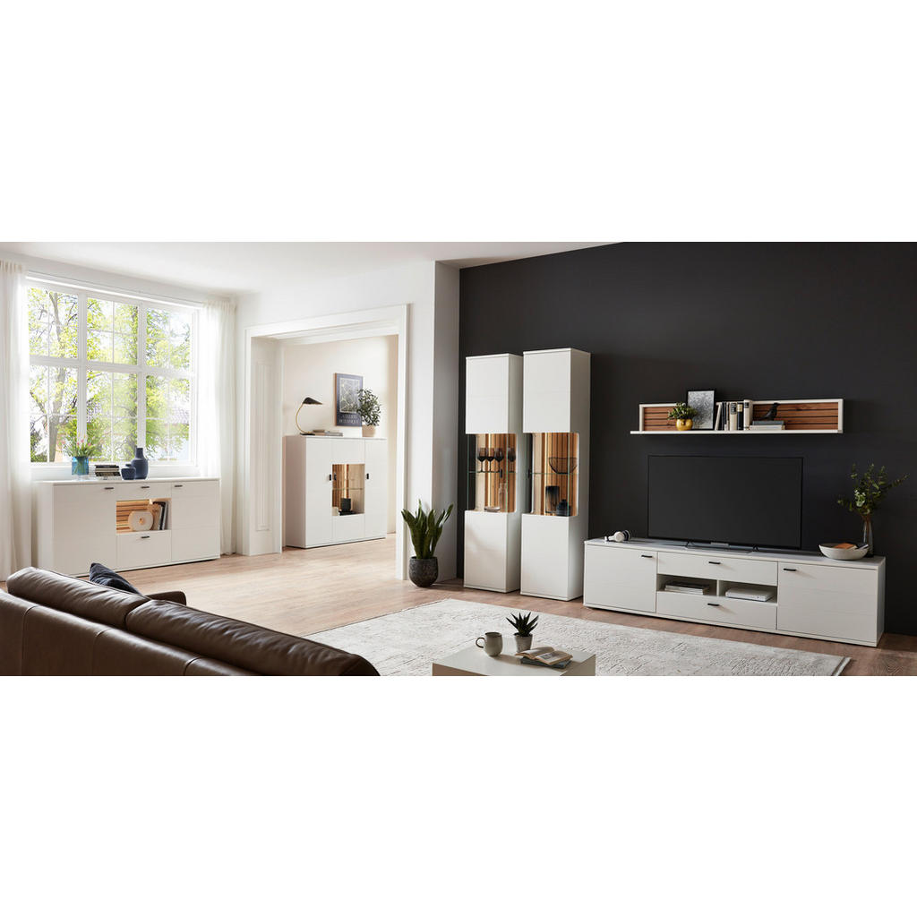 Thumbnail - Stylife Highboard, Weiß, Eiche Artisan, Metall, 9 Fächer, 149.6x138.8x37.4 cm, Beimöbel erhältlich, stehend, Beleuchtung...