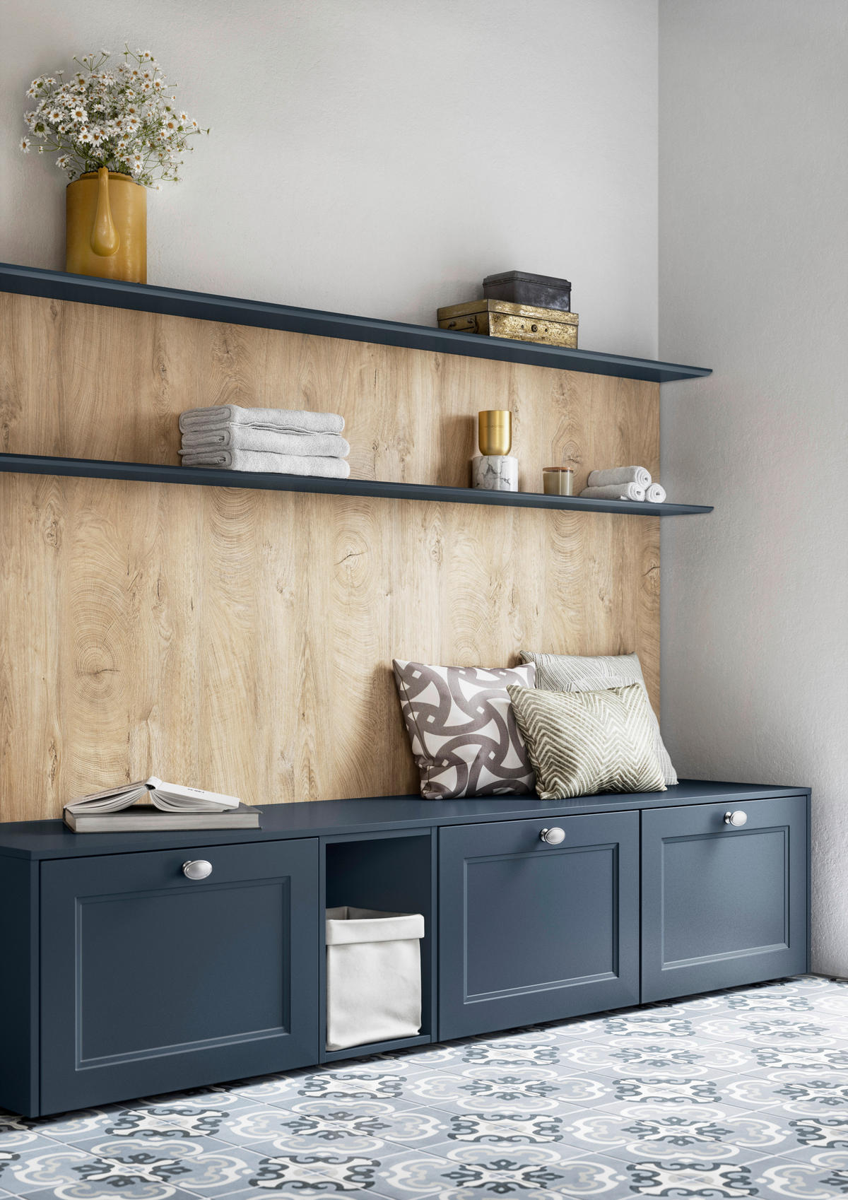 BADEZIMMER 3-teilig  in 81 cm  - Edelstahlfarben/Weiß Hochglanz, MODERN, Holzwerkstoff/Stein (81cm) - Nobilia