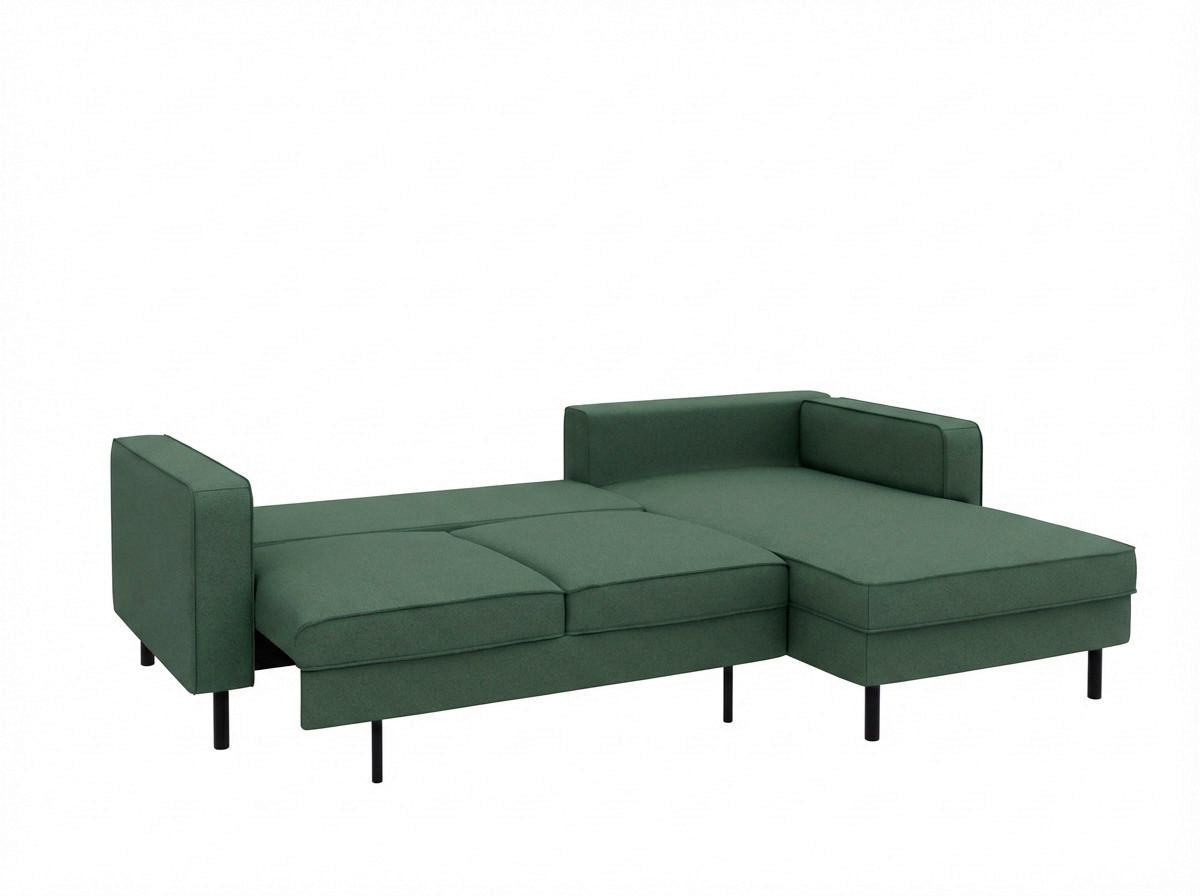 ECKSCHLAFSOFA WATKINS  mit Schlafen auf Sitzhöhe, Rücken echt, Armteil links, Armteil rechts Struktur Dunkelgrün  - Dunkelgrün/Schwarz, MODERN, Textil/Metall (232/161cm) - Trendmanufaktur