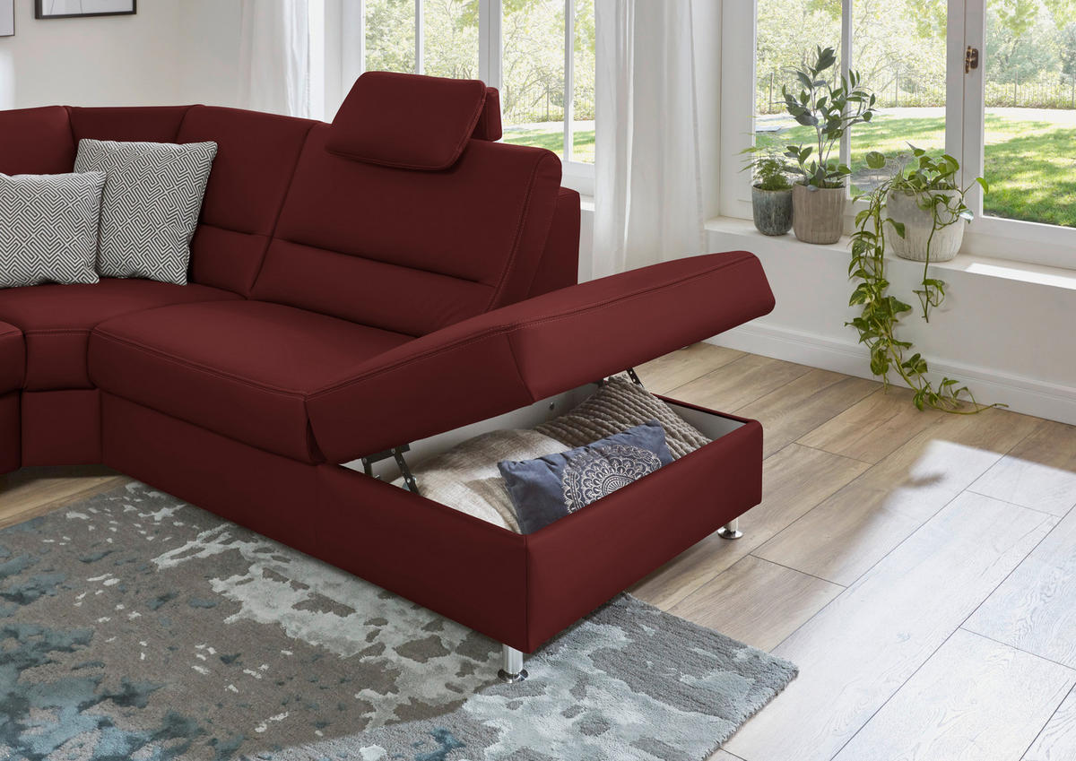 ECKSOFA in Echtleder Brombeere  - Brombeere/Beige, Design, Leder/Metall (288/249cm) - Beldomo Premium