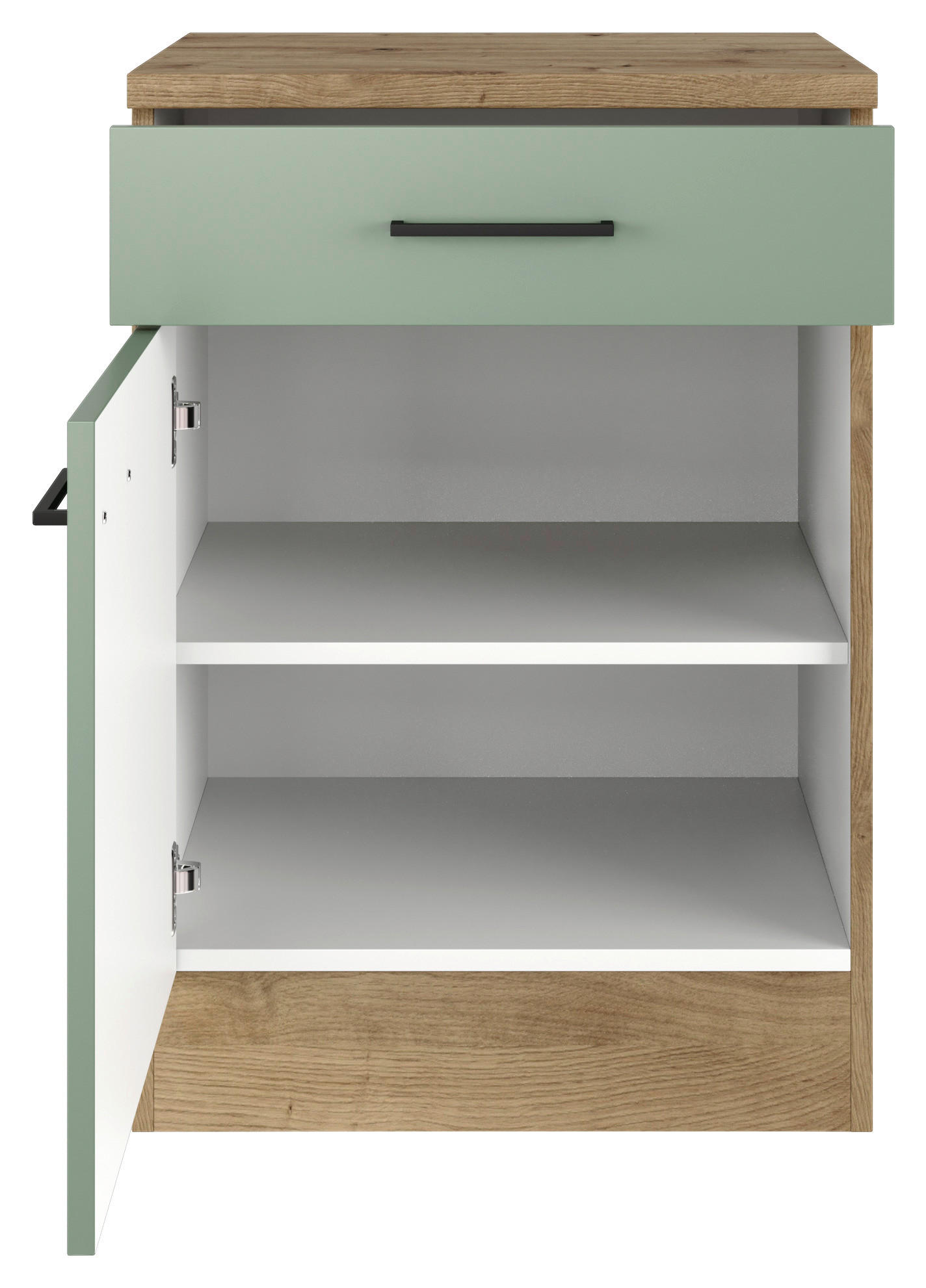 KÜCHENUNTERSCHRANK 60/85/57 cm  in Grün, Eiche Artisan  - Schwarz/Eiche Artisan, KONVENTIONELL, Holzwerkstoff/Metall (60/85/57cm) - FlexWell