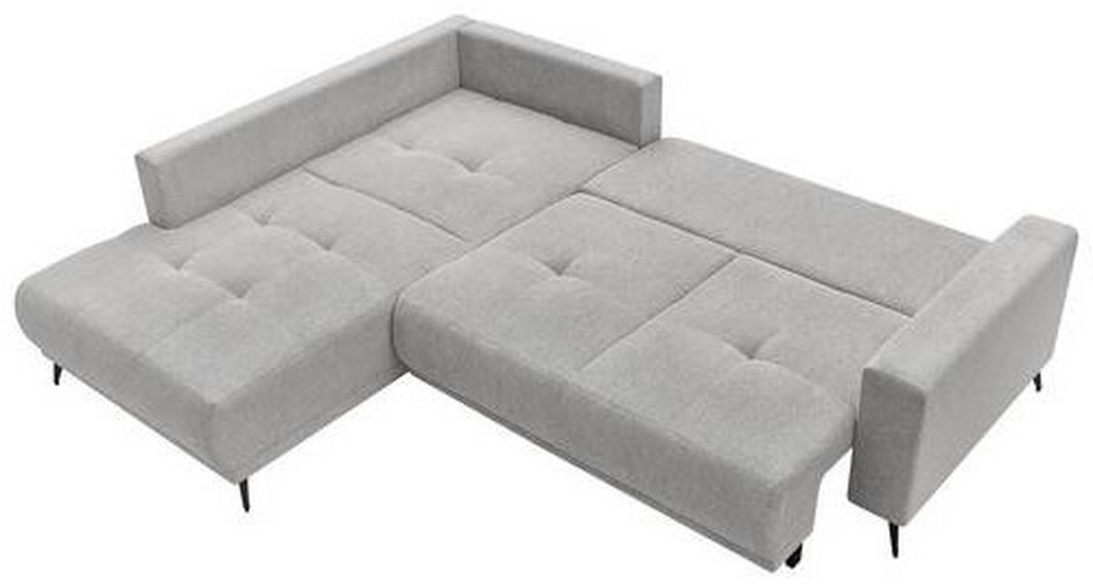 ECKSOFA RAFAEL Hellgrau Struktur Rückenkissen, Bettkasten  - Hellgrau/Schwarz, Design, Textil/Metall (218/269cm) - P & B