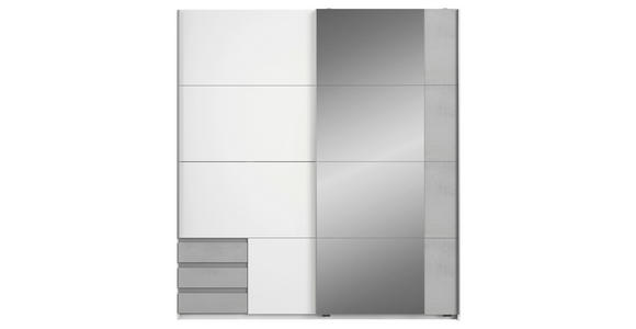 SCHWEBETÜRENSCHRANK in Weiß, Hellgrau - Hellgrau/Alufarben, Design, Glas/Holzwerkstoff (179/198/64cm) - Carryhome