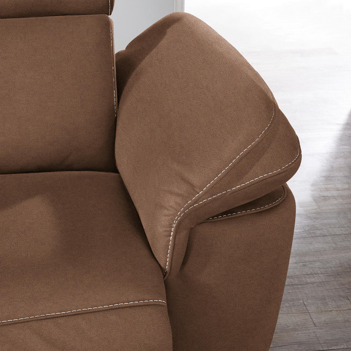 ECKSOFA in Flachgewebe, Mikrofaser Braun  - Beige/Alufarben, Design, Textil/Metall (239/271cm) - Cantus