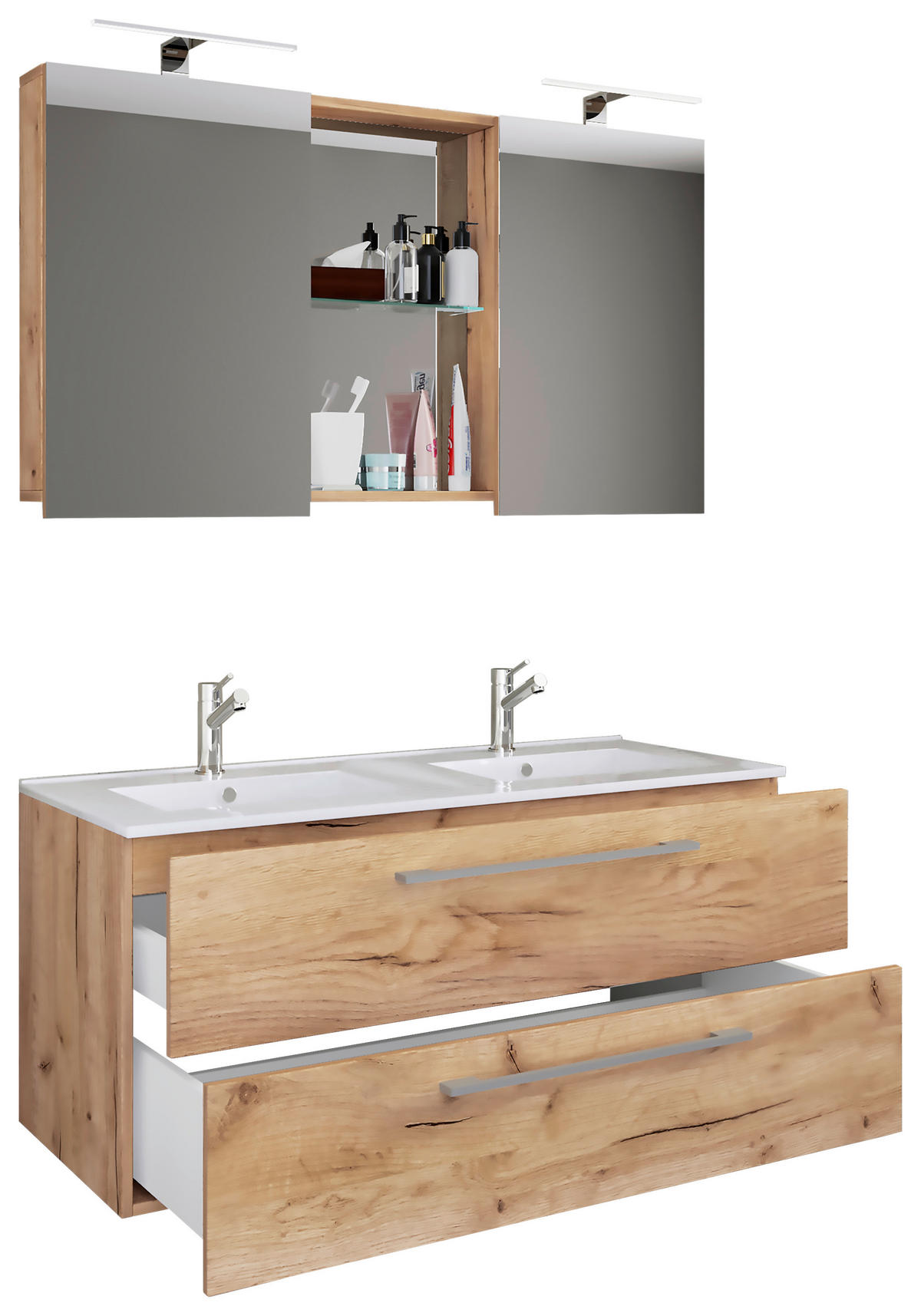 BADEZIMMER 3-teilig  in 112 cm  - Honigeiche/Alufarben, MODERN, Keramik/Holzwerkstoff (112cm) - MID.YOU