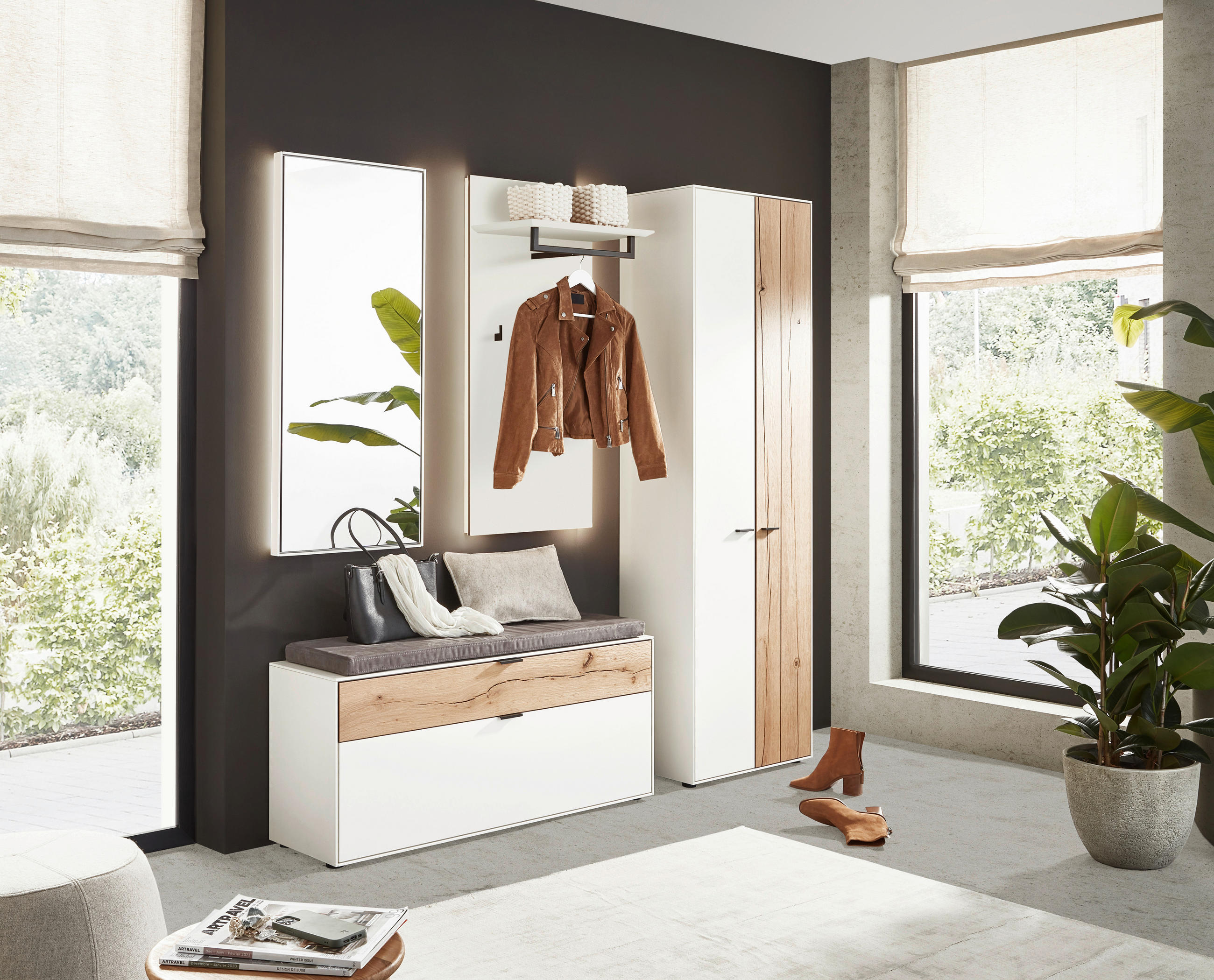 GARDEROBE  in 198,8/205,5/37,1 cm  - Eichefarben/Weiß, Design, Glas/Holz (198,8/205,5/37,1cm) - Dieter Knoll
