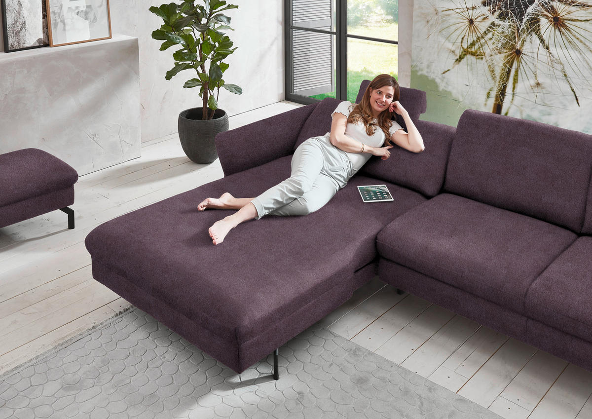 ECKSOFA in Velours Lila, Flieder  179/306 cm  - Lila/Flieder, Design, Textil/Metall (179/306cm) - Beldomo System