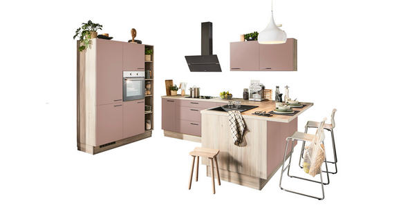 ECKKÜCHE in Rosa, Tannenholzfarben - Tannenholzfarben/Schwarz, Design, Holzwerkstoff/Metall (150/280/121,6cm) - Xora