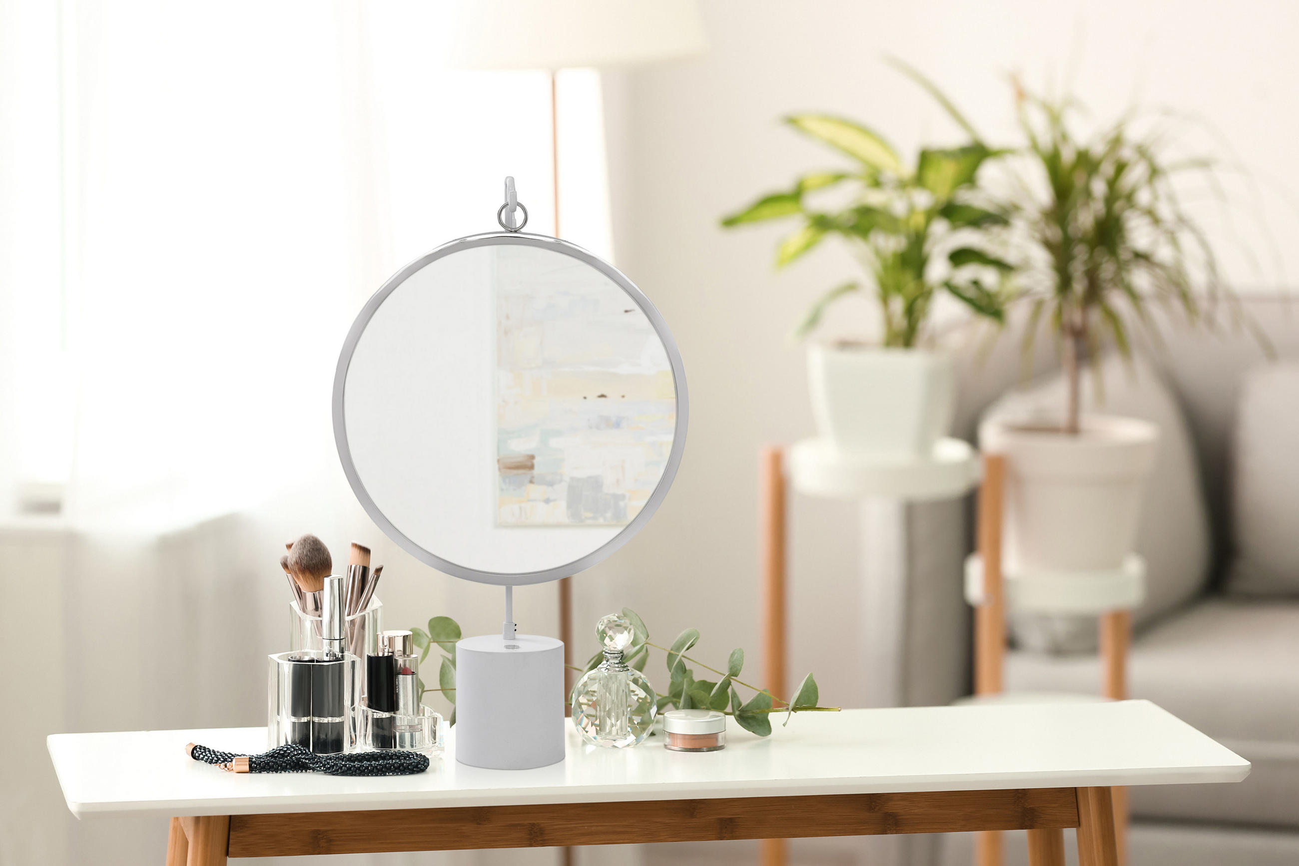 SCHMINKSPIEGEL     - Silberfarben/Weiß, LIFESTYLE, Glas/Metall (41/75/14cm) - Kayoom