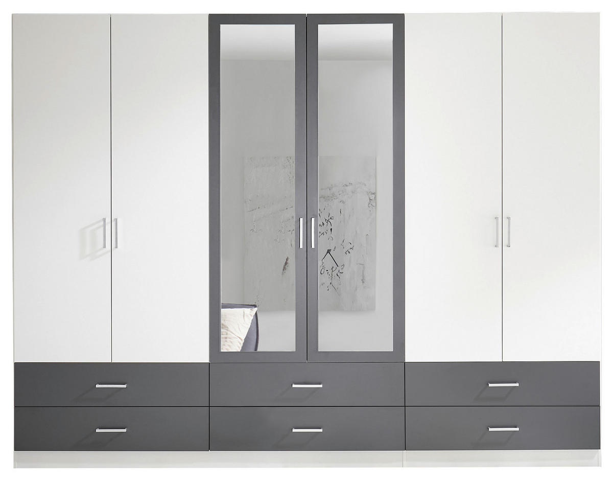 DREHTÜRENSCHRANK in Graphitfarben, Weiss  - Weiss/Alufarben, Konventionell, Glas/Holzwerkstoff (272/211/55cm) - Carryhome