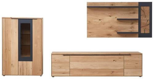 WOHNWAND  in Schwarz, Eichefarben  342,4/169,8/45,2 cm  - Eichefarben/Schwarz, Design, Glas/Holz (342,4/169,8/45,2cm) - Valdera