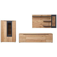 WOHNWAND  in Schwarz, Eichefarben  342,4/169,8/45,2 cm  - Eichefarben/Schwarz, Design, Glas/Holz (342,4/169,8/45,2cm) - Valdera