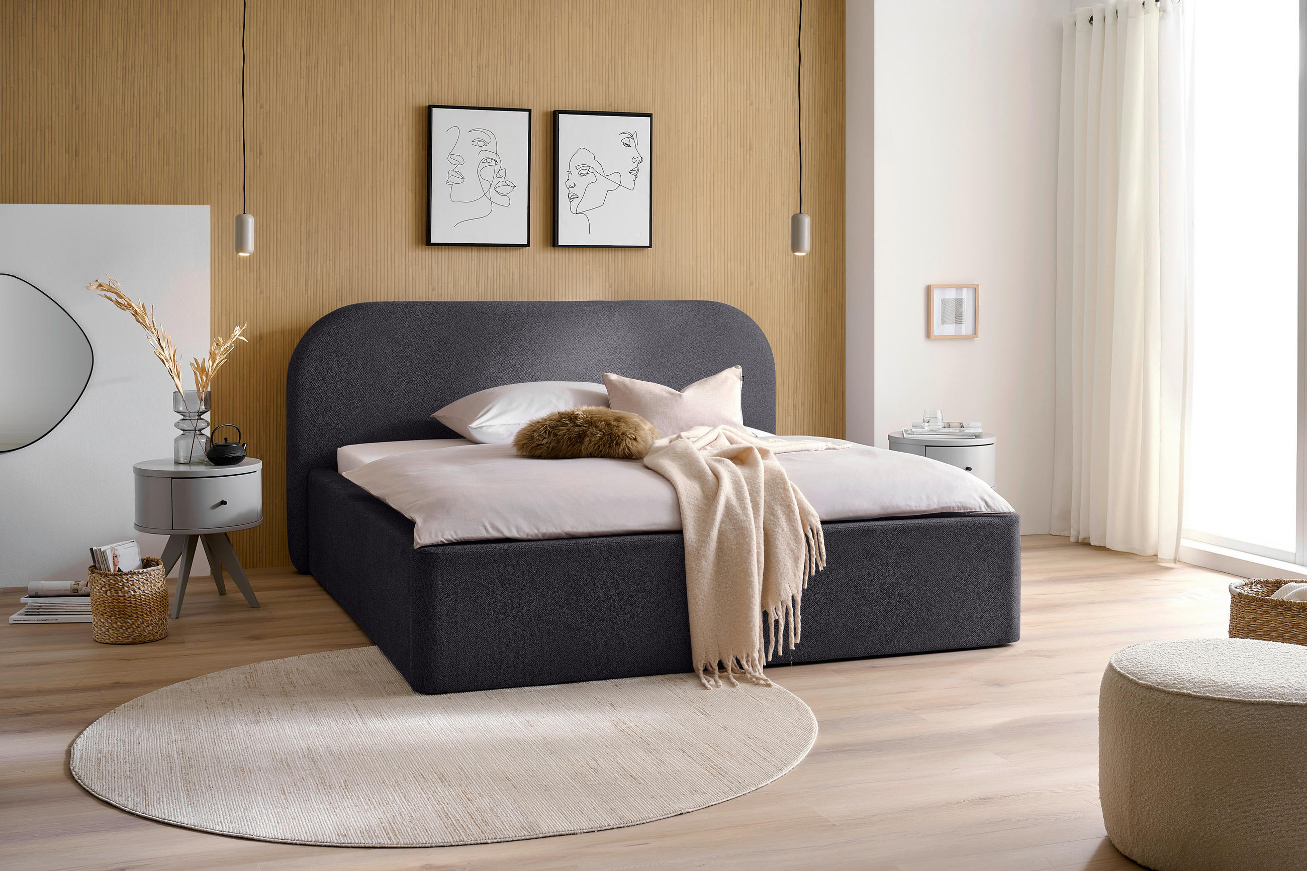 POLSTERBETT 180/200 cm  in Anthrazit  - Anthrazit/Schwarz, Design, Textil (180/200cm) - Boxxx