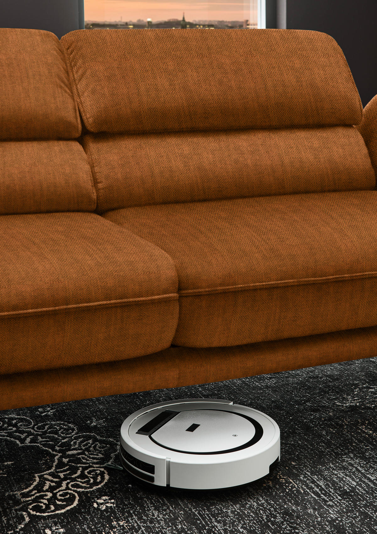ECKSOFA in Velours Cognac  - Cognac/Schwarz, Design, Textil/Metall (153/283cm) - Valdera