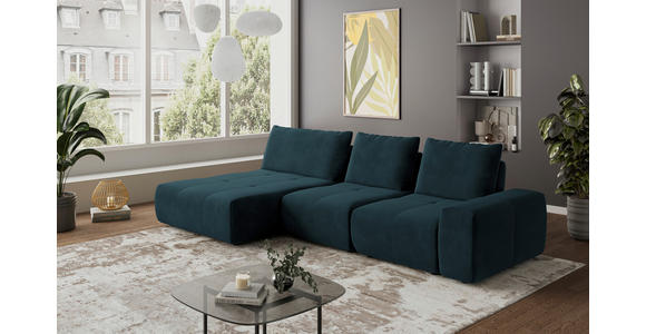 ECKSOFA in Velours Dunkelblau  - Schwarz/Dunkelblau, Design, Kunststoff/Textil (174/342cm) - Xora