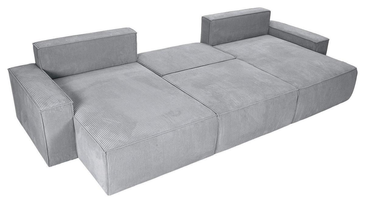 WOHNLANDSCHAFT Hellgrau Cord  - Hellgrau/Schwarz, KONVENTIONELL, Kunststoff/Textil (155/348/155cm) - Carryhome