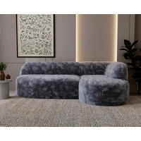 ECKSOFA Teddystoff Dunkelgrau  - Dunkelgrau/Schwarz, Design, Kunststoff/Textil (218/156cm) - Livetastic