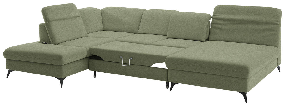 WOHNLANDSCHAFT Chenille Olivgrün  - Schwarz/Olivgrün, Design, Textil/Metall (255/369/198cm) - Beldomo Style