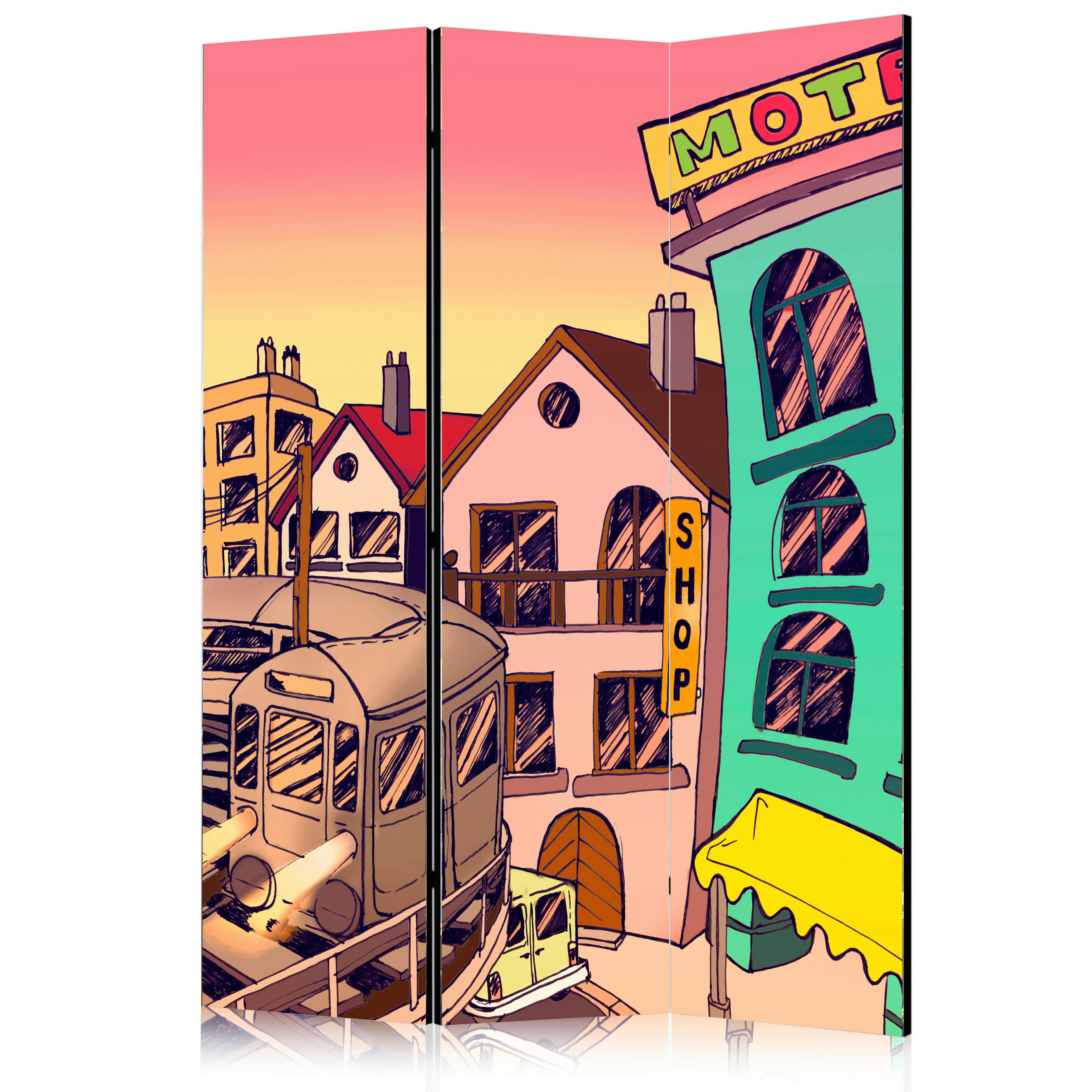 PARAVENT mit 3  Flügel - Pink/Gelb, Basics, Holz/Textil (135/172/3cm) - artgeist