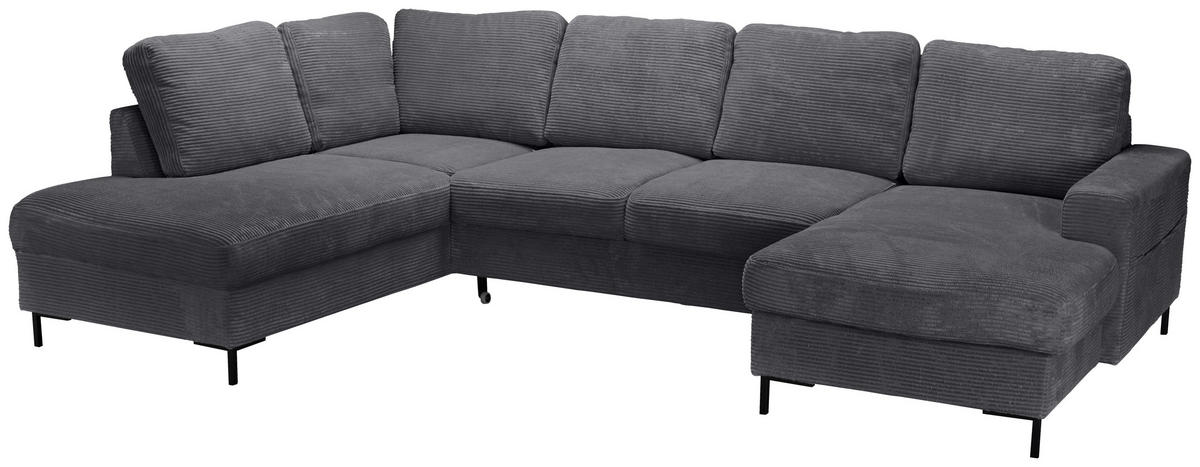 WOHNLANDSCHAFT Anthrazit Cord  - Anthrazit/Schwarz, KONVENTIONELL, Textil/Metall (197/303/148cm) - Carryhome